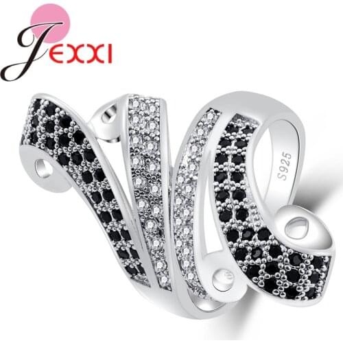 Unique Irregular Two Color Shinning Rhinestone Geniune 925 Sterling Silver Rings Great Elegant Party Jewelry Accessory