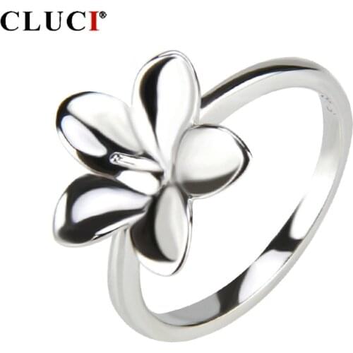 CLUCI 925 Sterling Silver Flower Ring Jewelry for Women Silver 925 Pearl Ring Mounting Classic Flower Rings Jewelry SR1036SB