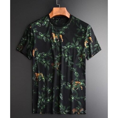 Summer Men T-shirt Luxury Tiger Allover Printed Short Sleeve Mens Plus Size 4xl 100% Cotton Slim Male T-shirts