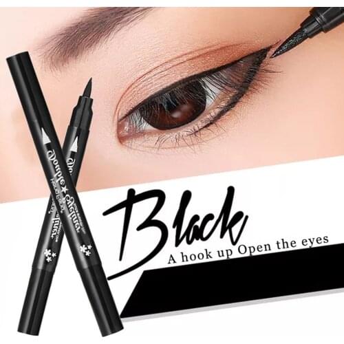 Fashion Double Head Liquid Eyeliner Makeup Pen With Tattoo Stamp Waterproof Long-lasting Smooth Eyes Liner Pen Cosmetics