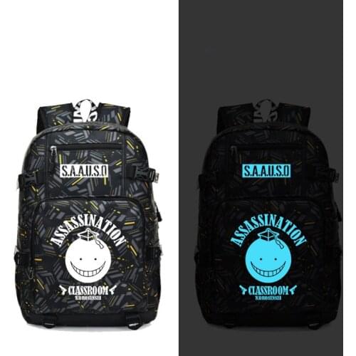 Assassination Classroom Backpack Fashion Laptop Travel Backpack with USB port students Book School Bag Glow in the dark Luminous