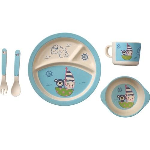 Rosiky Cartoon Pattern Nature Bamboo Fiber Tableware Set Kids Round Plate Set Children Bamboo Fiber Dinnerware