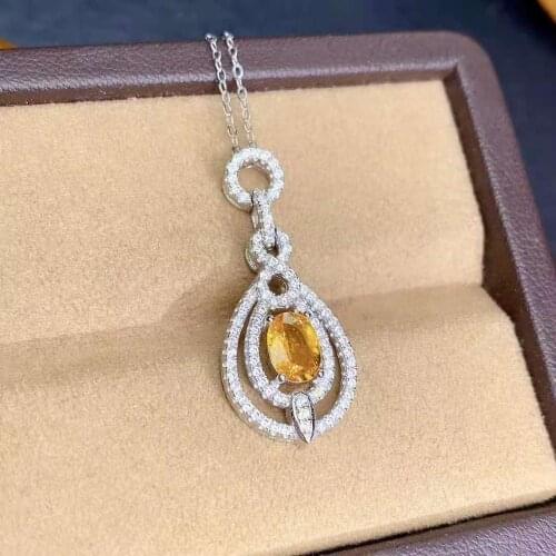 Natural Yellow Sapphire Pendant Necklace S925 Sterling Silver Fine Fashion Wedding Jewelry for Women NEW MeibaPJFS
