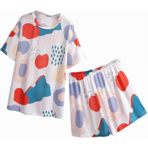 2020 NEW Plus size 6XL Summer Women Short-sleeved Shorts Casual Two-piece Sets Home wear Print Pajamas Suit Oversize Female G994