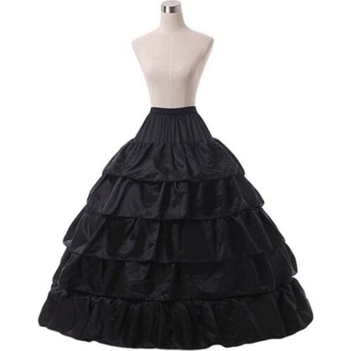 New Design 4 Hoops Ruffled Crinoline Bouffant Black Petticoat For Ball Gown