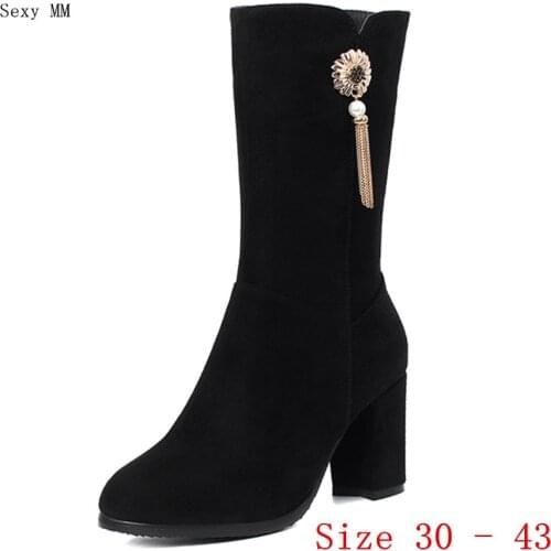 Autumn Women High Heels Mid Calf Boots Booties Shoes Woman High Heel Short Boots Small Plus Size 30 31 32 33 - 40 41 42 43