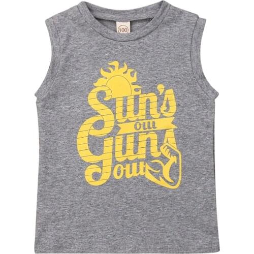 1-6Y Kids T-shirt 2021 Summer Baby Boys Clothes Sleeveless Letter Print Vest Shirts Casual Loose Tops Children Boys Outfits