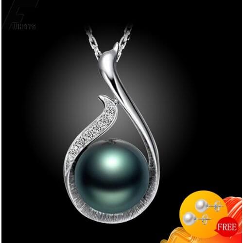 Bali Jelry Fashion Women Necklace with Black Pearl Zircon Gemstone Pendant 925 Silver Jewelry Accessories for Wedding Engagement