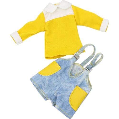 DBS Blyth doll dress Yellow clothes with Overrals for the JOINT body cute dressing girl gift toy