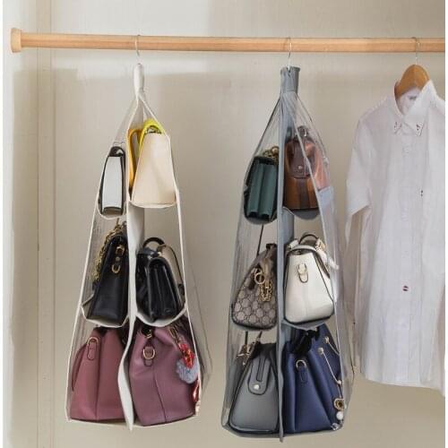 6 Pocket Hanging Handbag Organizer for Wardrobe Closet Transparent Storage Bag Door Wall Clear Sundry with Hanger Pouch