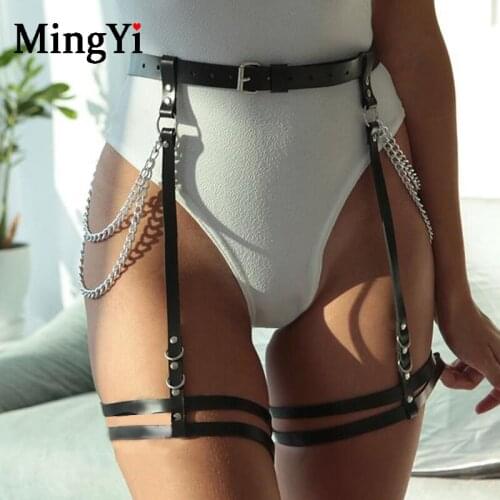 Bdsm Thigh Harness Garter Stocking Belt Gothic Sexy Metal Chain Leather Leg Garters Suspenders Lingerie Fetish Sex Harness Belt