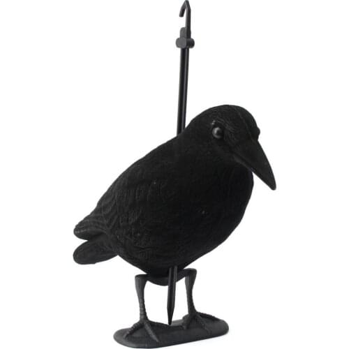 Garden Flocked Hard Plastic Jet Black Crow Decoy Hunting Shooting Full Body Feet