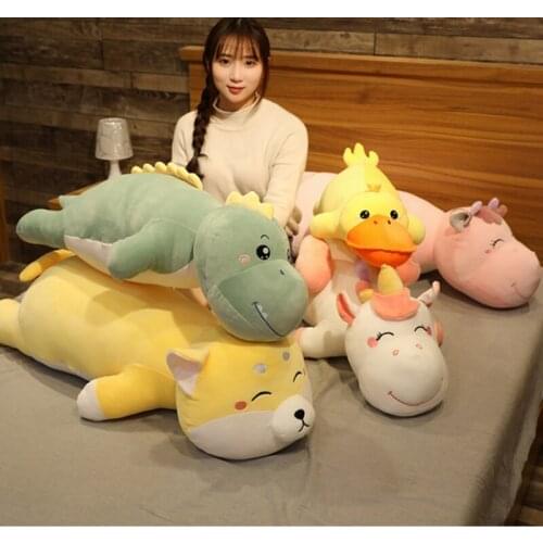 Super soft unicorn/cow/dinosaur/Shiba Inu strip pillow high quality doll plush toy bed decor sleep pillow birthady gift for kids