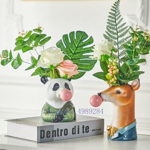 Resin Vase Cartoons Animal Head Simulation Animal Lovely Flower Pot Childrens Room Decoration Handicraft Decoration Flower Vase
