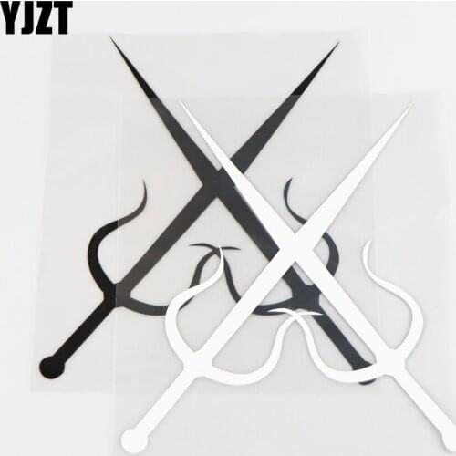 YJZT 15.5CM×13.5CM Ancient Weapons Fork Car Sticker Decorative Pattern Creative Personality Fashion Vinyl Decal 1C-0043