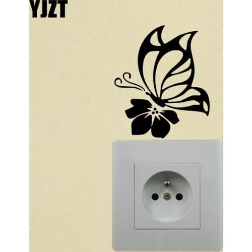 YJZT Butterfly With Flower Vinyl Wall Switch Stickers Creative Cartoon Animal Wall Decals 17SS0316