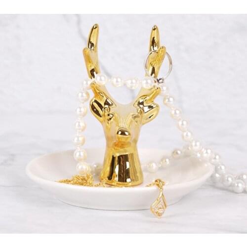 Jewelry Tray Decorative Gold Deer Ceramics Ring Dish Holder Trinket Jewelry Dish Ring Holder Organizer