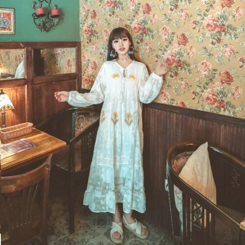 Bohemian Goddess Of The Holiday Dress Fall Dress New Vintage Heavy Duty Womens Embroidered Flowers Loose Dress