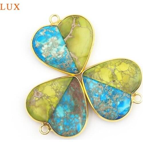 2pcs Natural Stones Exquisite Vintage Grass Green Emperor Stone Heart-Shaped Pendants Charm Woman Jewelry Making Necklace DIY