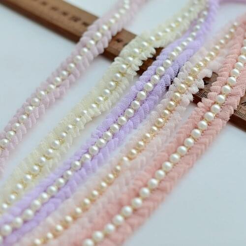 3M/lot 2cm wide Good Quality Beads Mesh Lace Trim Princess Skirt Dress Bedding Room Decorative X323