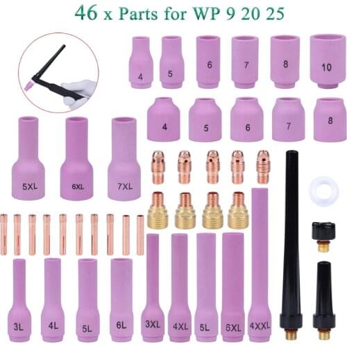 46Pcs TIG Welding Torch Stubby Gas Lens For WP9 WP20 TIG Back Cap Collet Bodies Spares Kit Durable Practical Accessories