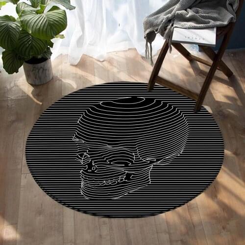 White Line Skull Round Carpet Chair Sofa Bedroom Circle Area Rugs Anti-slip Bedside Carpets for Living Room Bedroom Entryway Mat