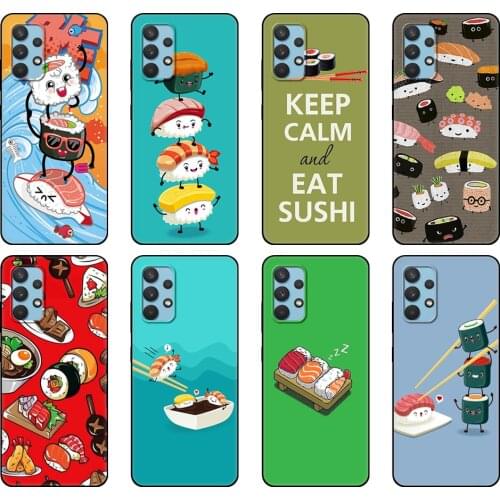 Black tpu Case For Samsung galaxy A32 A42 A52 A72 4g 5g S21 PLUS ultra back cover Japanese cuisine Sushi food