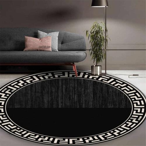 Black Geometric Round Rug Liivng Room Luxury Room Decor Bedroom Floor Mat Large Bedside Mat Chair Mat Flannel Coffee Table Rug