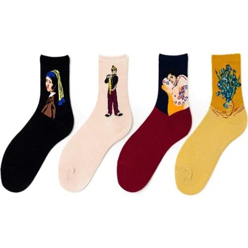 The FIFER, flowers, sleeping beauty, girl, creative art style, little oil painting, ladies'new medium cotton socks C39