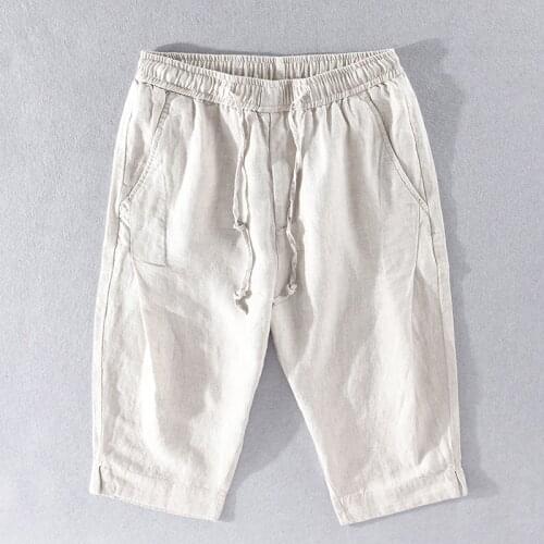 2020 Summer 100% linen calf-length pants men brand casual pants for men fashion wide-leg trousers men flax pantalones pantaloni