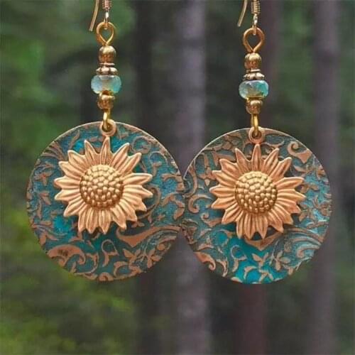 Double Layer Sunflower Delicate Pattern Earrings For Women Bohemain Vintage Flower Fashion Drop Earrings Female Jewelry Gift