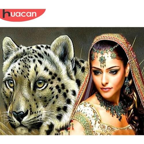HUACAN 5D Diamond Embroidery Animal Full Drill Mosaic Handmade Diamond Art Painting Beauty And The Beast Home Decor
