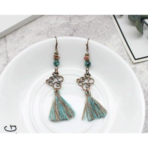 Classical Circular Pattern Suspension Long Fringed Earrings Chinese Wind Elements Seven Colorful Auspicious Clouds Jewelry