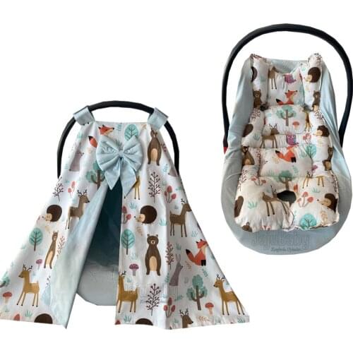 Jaju Baby Handmade, Cute Forest Design Stroller Cover, Sheet and Stroller Cushion Set of 3