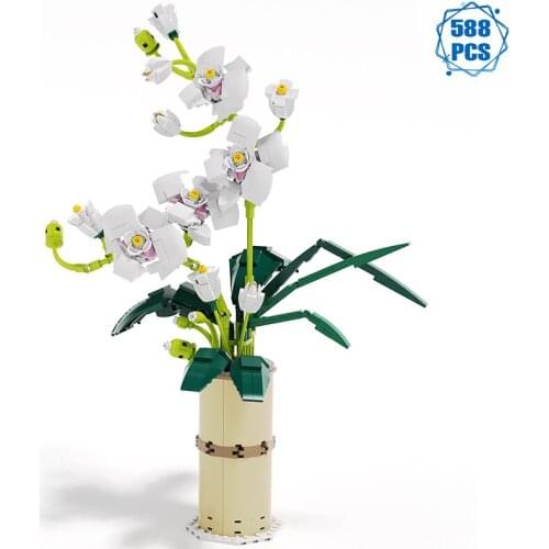 Creative Ideas Romantic Flowers Bouquet Building Blocks MOC Home Decoration White Flower Bricks Diy Toys for Girls Friends Gifts