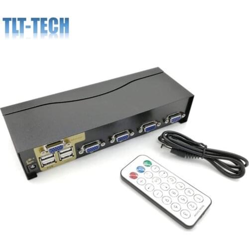 USB VGA KVM Switch,KVM Switch 4-Port VGA 4 in 1 Out Projector Video Display Remote Control with 4 Original VGA Cable for Apple