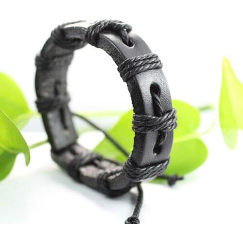 6Pcs Vintage Black Bracelets Set For Men Woman Wristbands Braided Ethnic Tribal Leather Bracelet Bangles Party Jewelry -J21