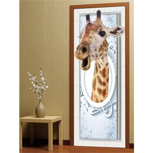 2PCS/Set Giraffe Through The Wall Wallpaper On The Door Sticker Self-adhesive Mural Home Decoration Flamingo Decal deur sticker