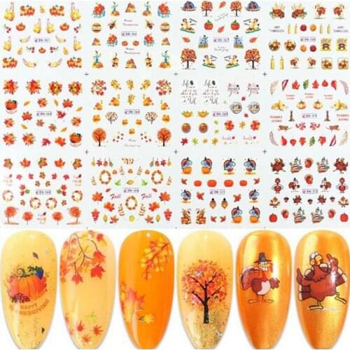 1 Sheet Gold Leaf Stickers For Nails Autumn Maple Nail Art Water Decals Set Foils Decorations Design Flower Manicure