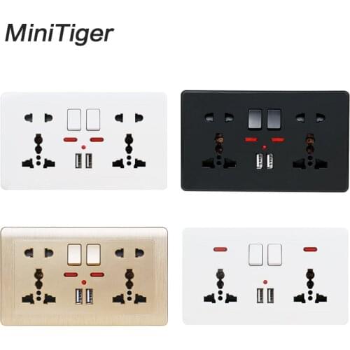 Minitiger 2.1A Dual USB Charger Port LED indicator Wall Power Socket Double Universal 5 Hole Switched Outlet 146mm*86mm