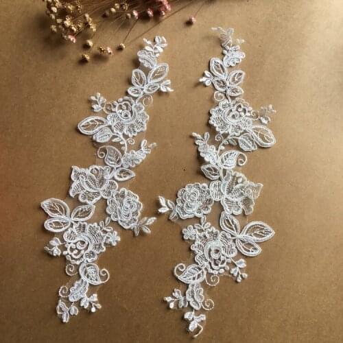 New 31*11cm Exquisite Leaf Floral Embroidery Lace Applique In Ivory Corded Lace Collar Head Ornaments DIY Lace Accessories