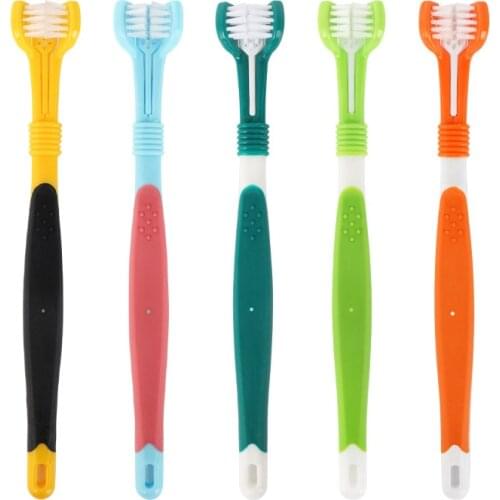 New Random Color Three Heads Pet Toothbrush Teddy Dog Brush Addition Bad Breath Tartar Teeth Care Dog Cat Cleaning Supplies