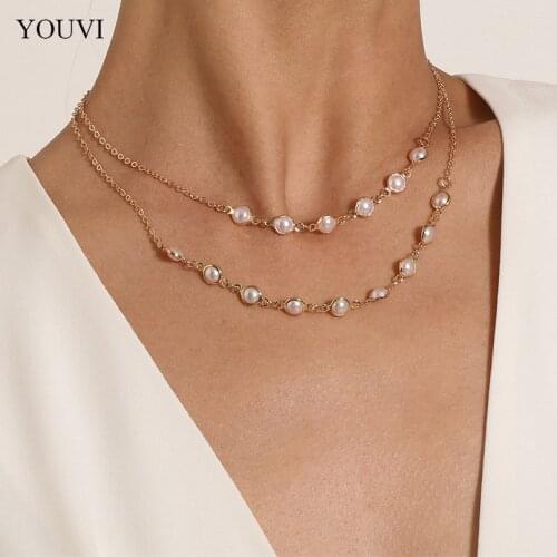 YOUVI New Beads Womens Neck Chain Kpop Pearl Choker Necklace Gold Color Goth Chocker Jewelry On The Neck Pendant 2021 Collar