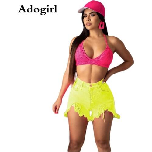 Cut Out Tassel Frazzle Straight Summer Shorts Women Mid Waist Jeans Skinny Denim Outfits Fashion Beach Casual High street Wear