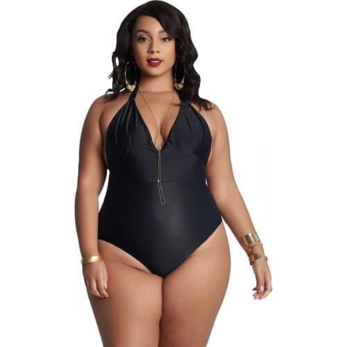 Plus Size V-neck One Piece Swimsuit Sexy Solid Large Size Women Monokini Bathing Suits 2021 Backless Cover belly Beach Swimwear