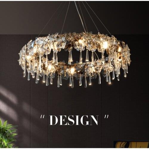Romantic Butterfly Crystals Led Pendant Lights Modern Lustre E14 Gold Metal Hanging Lamp Living Room Led Suspend Lamp Fixtures