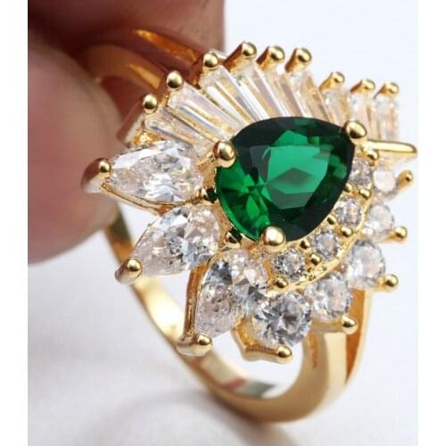 Luxury Female Green/White Zircon Heart-shaped Engagement Ring Fashion Jewelry Promise Wedding Rings for Women