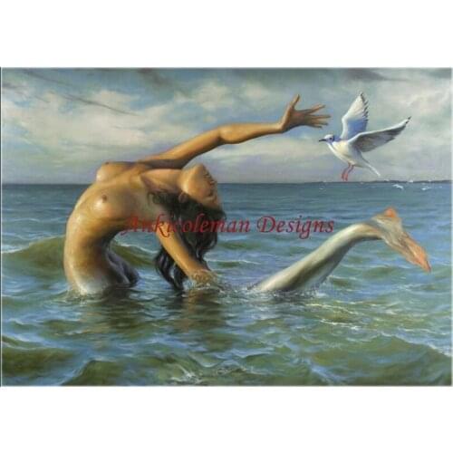 Needlework for embroidery DIY French DMC High Quality - Counted Cross Stitch Kits 14 ct Oil painting - Mermaid with Seagull