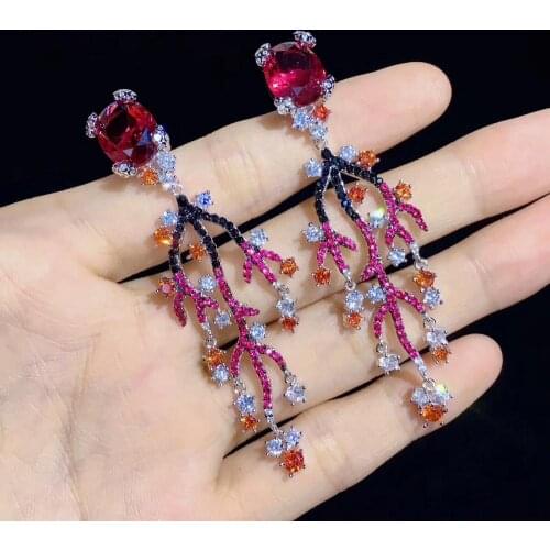 925 sterling silver with cubic zircon branch of tree drop earring long earring fine jewelry for women free shipping party