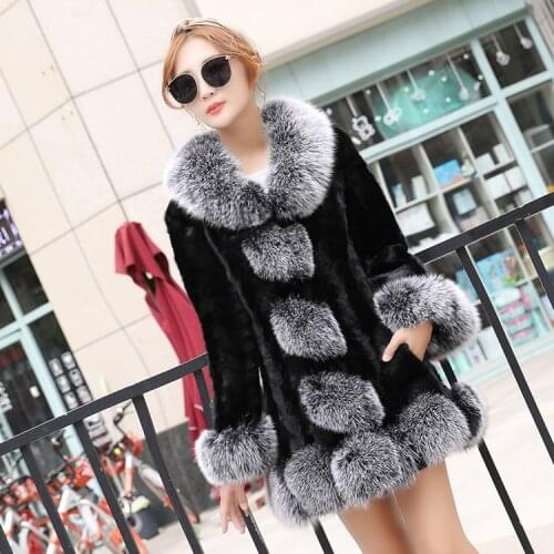 New Luxury Real Fur Coats Mink Coat Women with Natural Fox Fur Collar Winter Warm Female Jacket